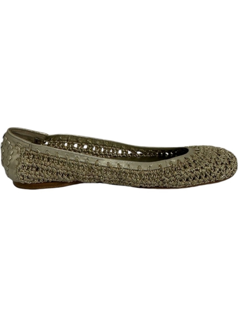 Jack Rogers Crochet Ballet Flat Womens Size 7 Round‎ Toe Metallic Gold Leather